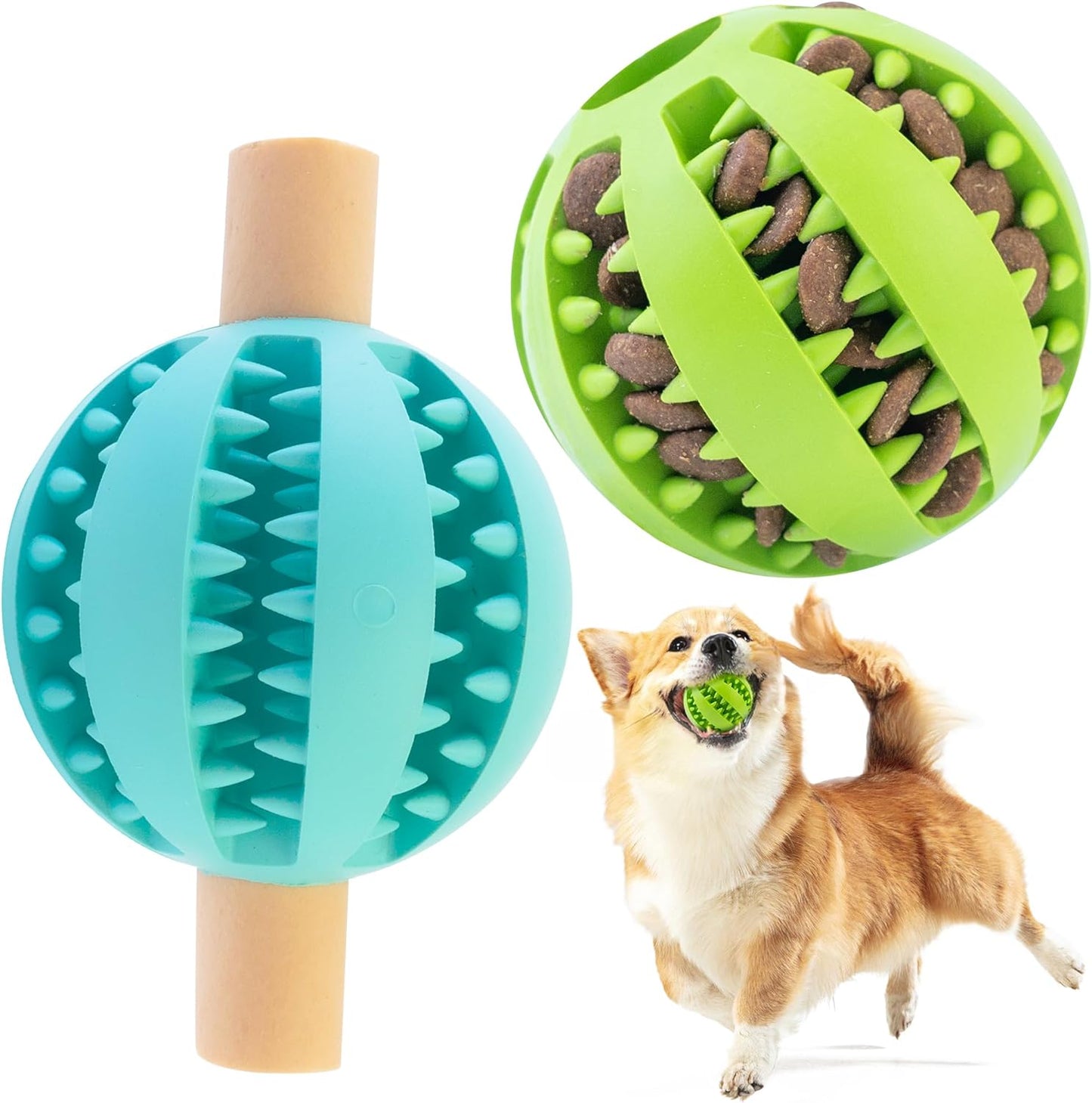 Indestructible Squeaky Dog Chew Toys: Large Breed Treat Dispensing Puzzle Toys with Natural Rubber Balls