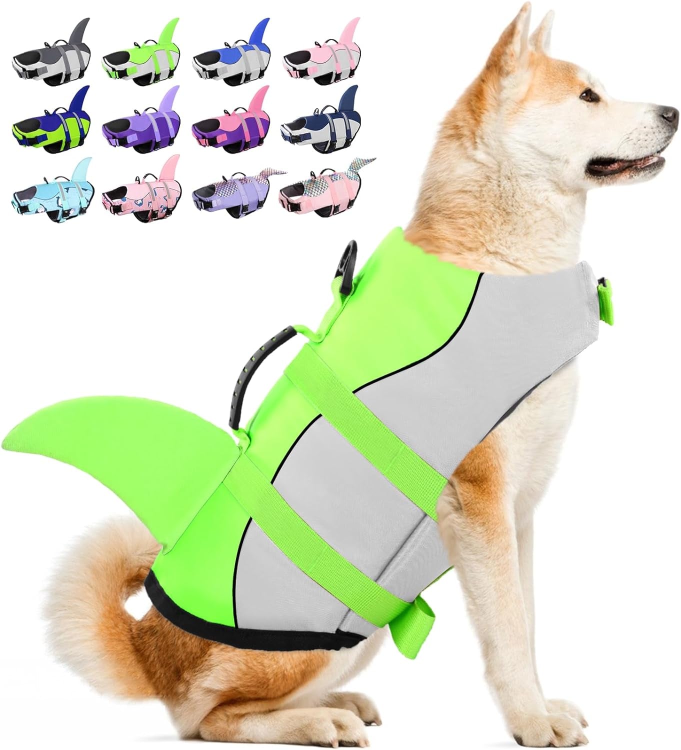 Shark-Style Dog Life Jacket | High Buoyancy Life Vest for Swimming & Boating | Reflective Safety Vest with Rescue Handle for Small, Medium & Large Dogs