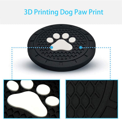 2.75 Inch Silicone Dog Paw Car Cup Holder Coasters - Anti-Slip Car Interior Accessories (Pack of 2)