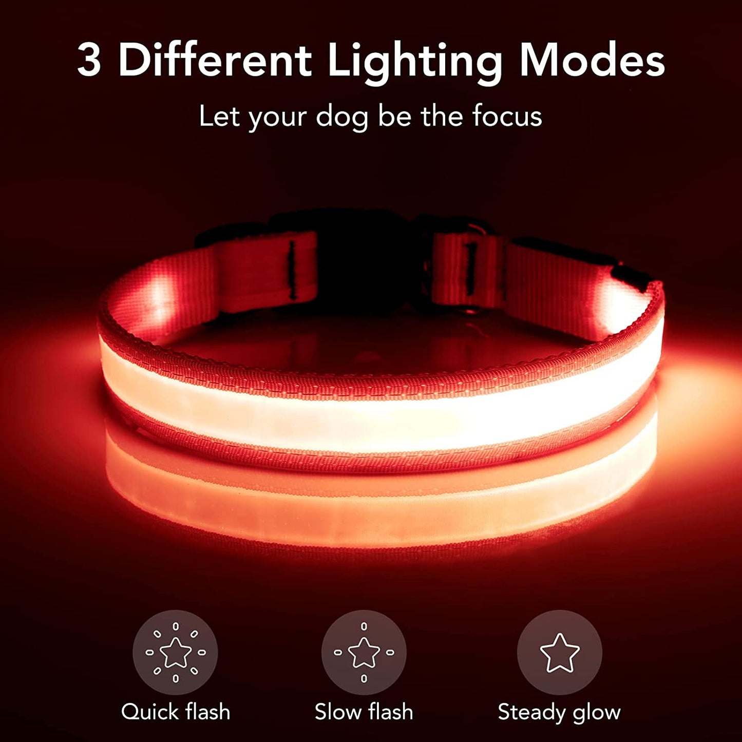 LED Dog Collar, Light up Dog Collar Adjustable USB Rechargeable Super Bright Safety Light Glowing Collars for Dogs(X-Large,Red)