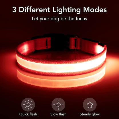 LED Dog Collar, Light up Dog Collar Adjustable USB Rechargeable Super Bright Safety Light Glowing Collars for Dogs(X-Large,Red)