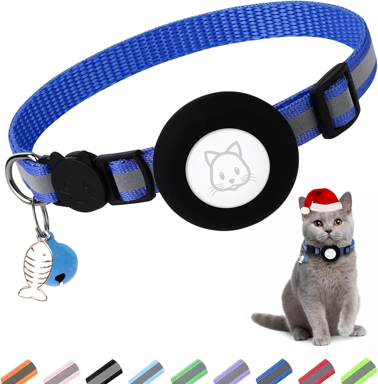 Airtag Cat Collar with Bell and Safety Buckle | Reflective, Waterproof Holder Compatible with Apple Airtag | 3/8" Width for Cats, Kittens, and Small Dogs