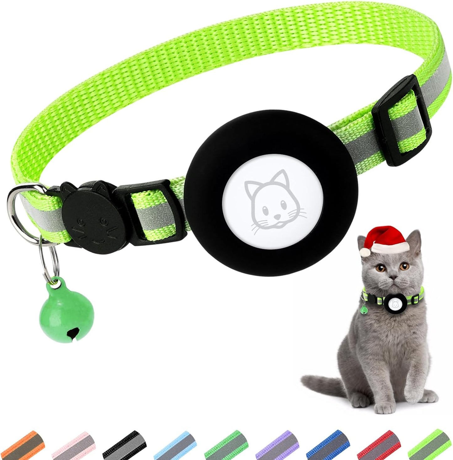 Airtag Cat Collar with Bell and Safety Buckle | Reflective, Waterproof Holder Compatible with Apple Airtag | 3/8" Width for Cats, Kittens, and Small Dogs