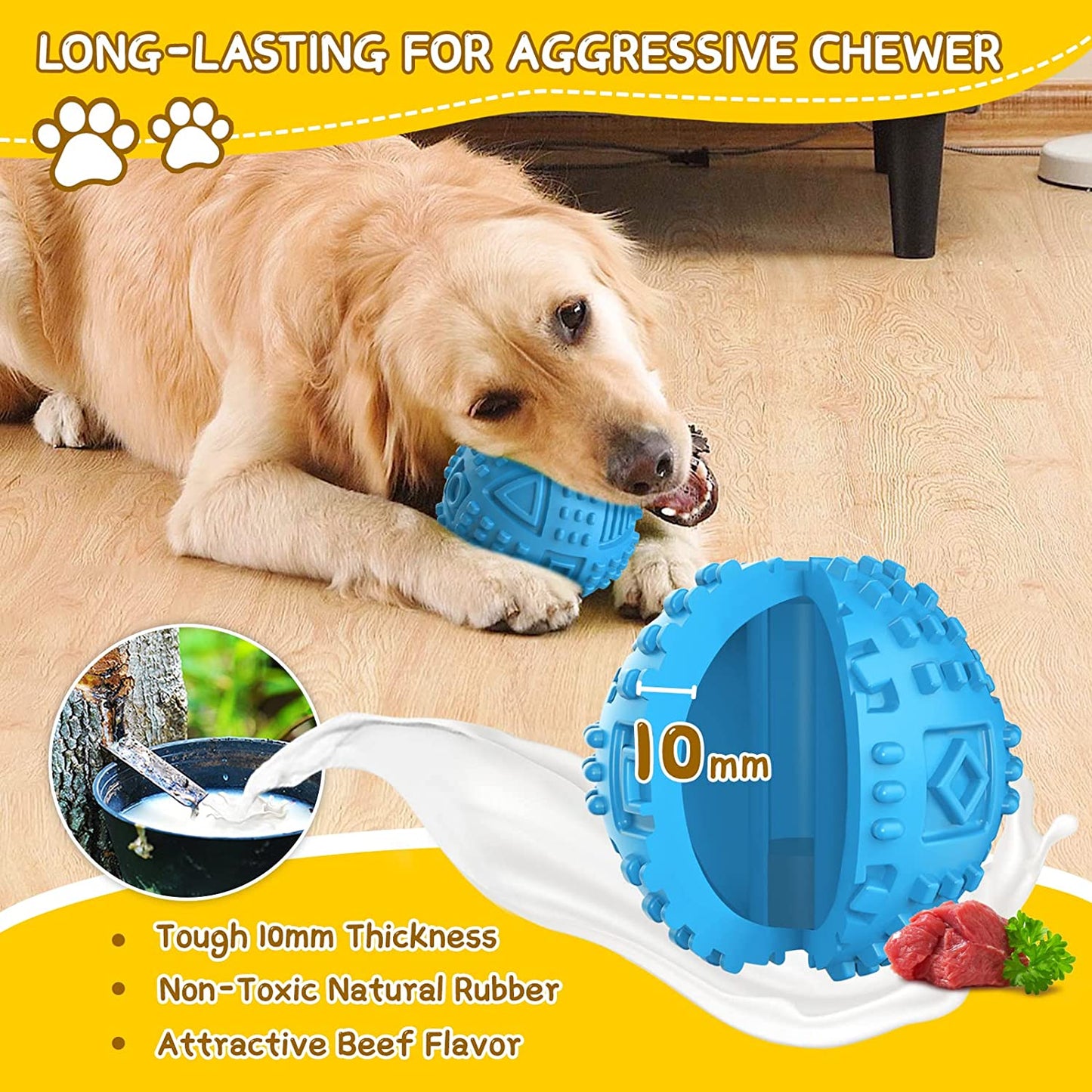 Indestructible Squeaky Dog Chew Toys: Large Breed Treat Dispensing Puzzle Toys with Natural Rubber Balls