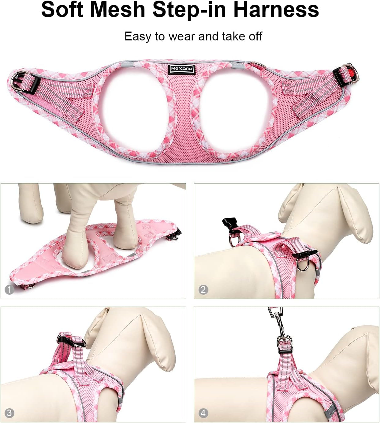 Soft Mesh Dog Harness and Leash Set, No-Chock Step-In Reflective Breathable Lightweight Easy Walk Escape Proof Vest Harnesses with Safety Buckle for Small Medium Dogs, Cats (Pink, S)