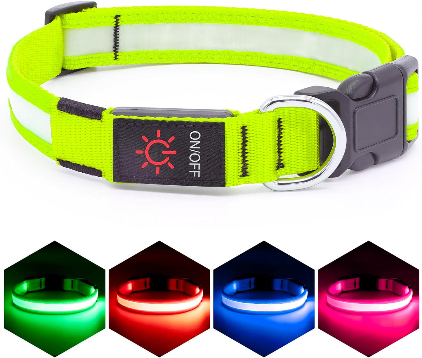 LED Dog Collar, Light up Dog Collar Adjustable USB Rechargeable Super Bright Safety Light Glowing Collars for Dogs(X-Large,Red)