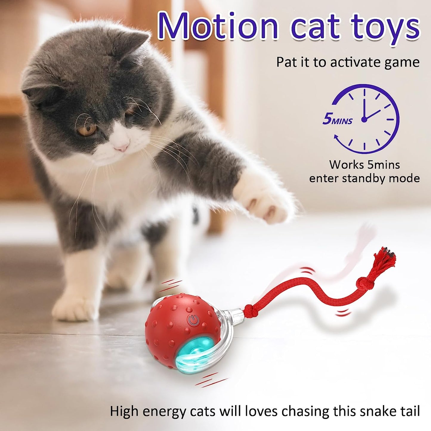 Interactive Cat Toy Ball: Fast Rolling on Carpet, Chirping Sound, Motion Activation