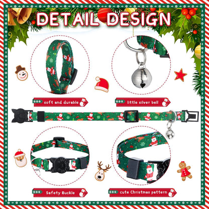 12-Pack Christmas Cat Collars | Adjustable Breakaway Collars with Bells | Festive Designs: Gingerbread Man, Snowman, Santa Claus, Elk, Xmas Tree, & Pumpkin for Holiday Celebrations