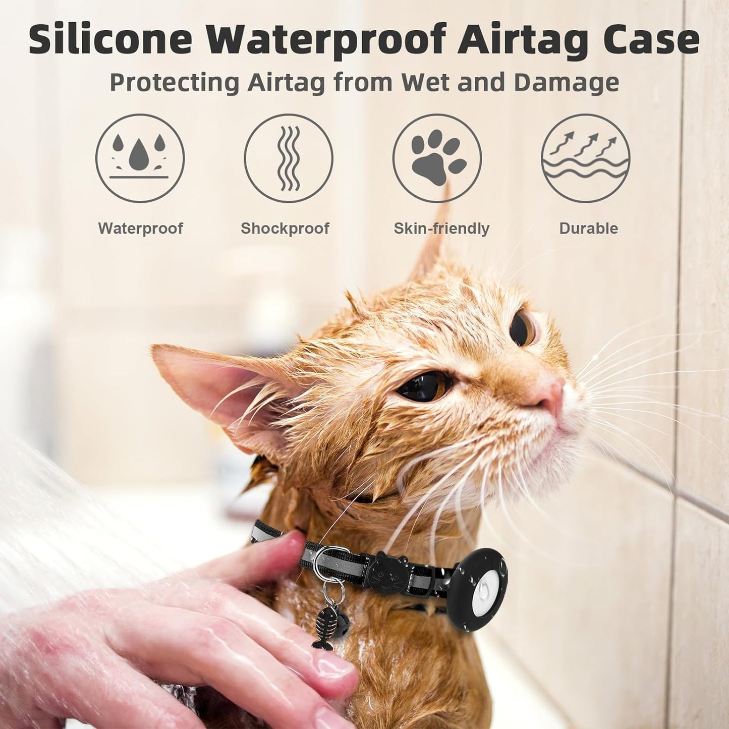 Airtag Cat Collar with Bell and Safety Buckle | Reflective, Waterproof Holder Compatible with Apple Airtag | 3/8" Width for Cats, Kittens, and Small Dogs