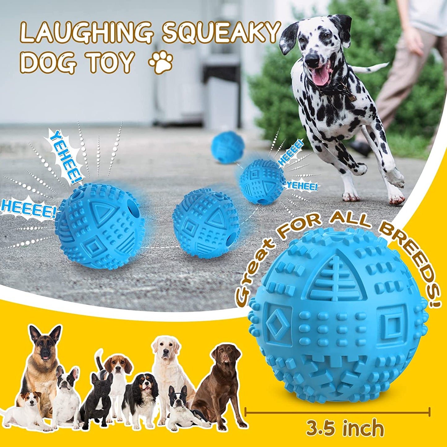 Indestructible Squeaky Dog Chew Toys: Large Breed Treat Dispensing Puzzle Toys with Natural Rubber Balls