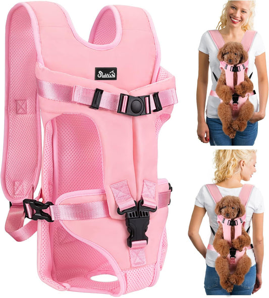 Dog Backpack Carrier, Legs Out Easy-Fit Dog Front Carrier for Small Medium Dogs, Adjustable Hands Free Dog Chest Carrier for Hiking, Cyclings(Pink,Medium)