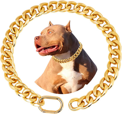 19MM Thick 18K Gold Plated Metal Dog Cuban Link Collar Gold Dog Chain Collar for Dogs(20" Gold)