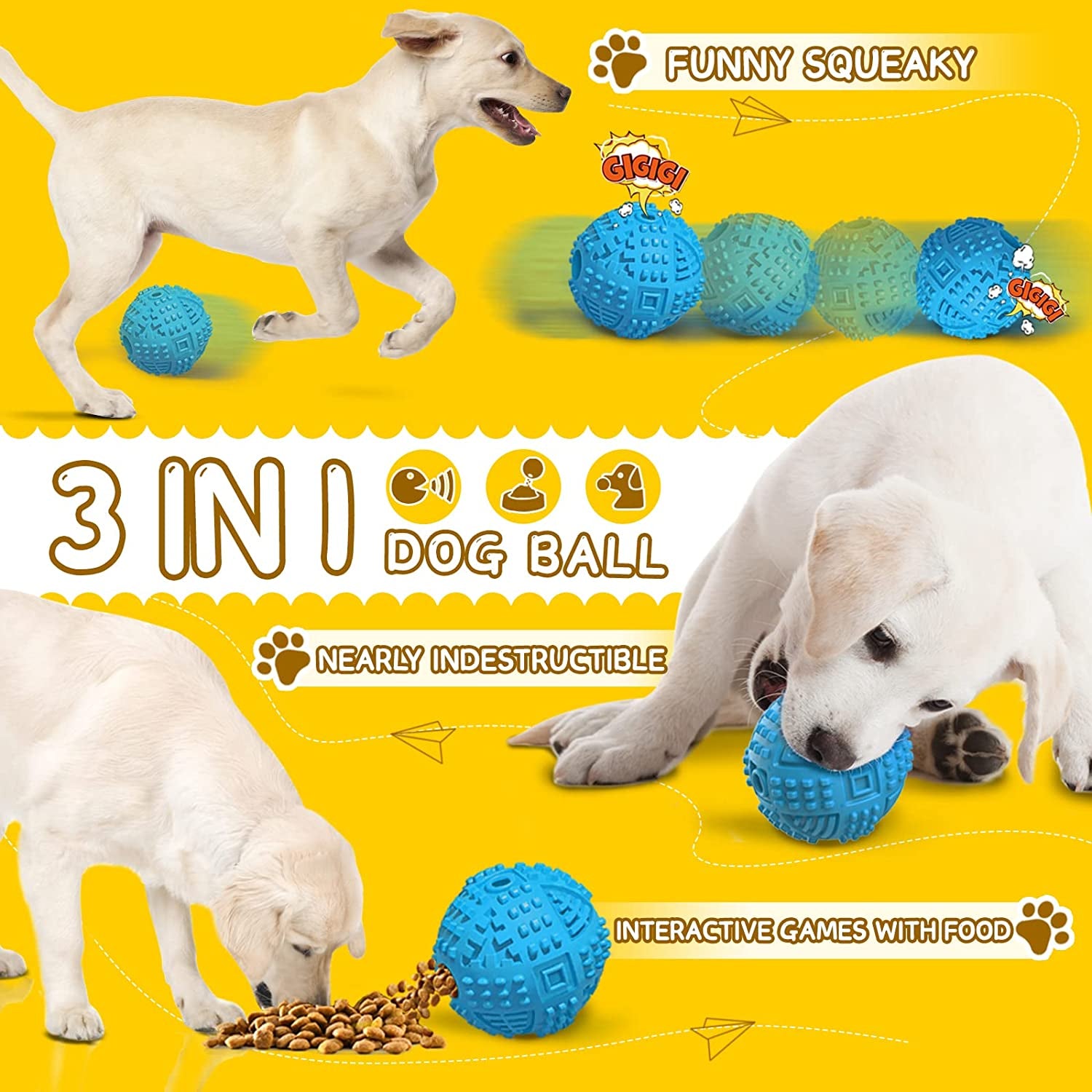 Indestructible Squeaky Dog Chew Toys: Large Breed Treat Dispensing Puzzle Toys with Natural Rubber Balls