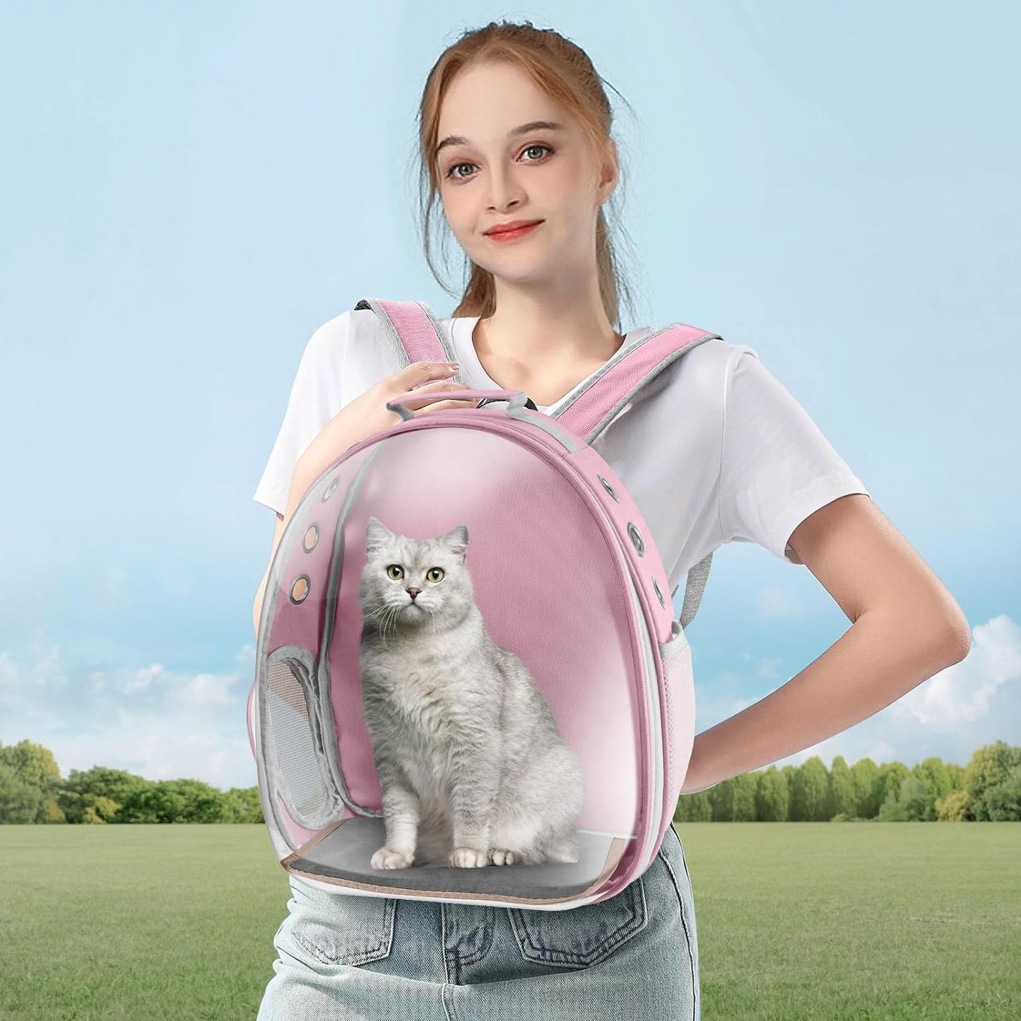 Space Capsule Cat Carrier Backpack: Portable Pet Travel Solution for Small to Medium Cats and Puppies, Ideal for Hiking, Walking, Camping - Holds up to 17 lbs