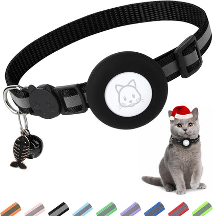 Airtag Cat Collar with Bell and Safety Buckle | Reflective, Waterproof Holder Compatible with Apple Airtag | 3/8" Width for Cats, Kittens, and Small Dogs