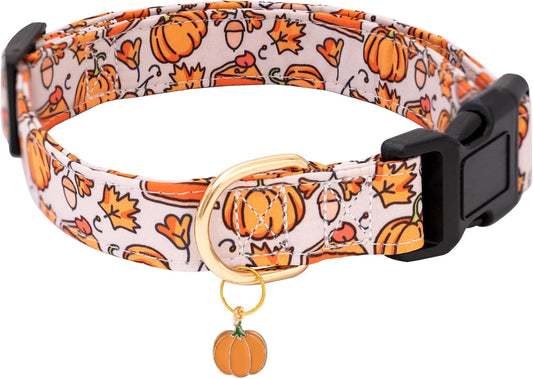 Stylish Orange Dog Collar with Pumpkin Leaf Patterns - Cute Autumn Accessory for Small, Medium, and Large Dogs (Design for Male & Female)