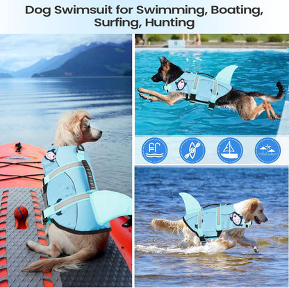 Shark-Style Dog Life Jacket | High Buoyancy Life Vest for Swimming & Boating | Reflective Safety Vest with Rescue Handle for Small, Medium & Large Dogs