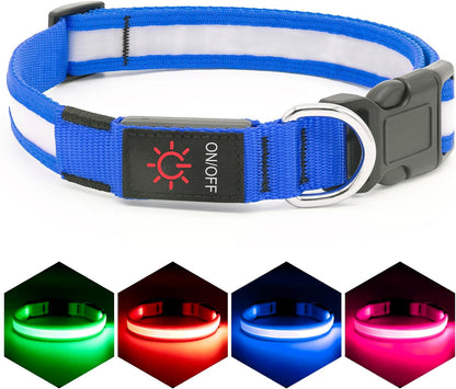 LED Dog Collar, Light up Dog Collar Adjustable USB Rechargeable Super Bright Safety Light Glowing Collars for Dogs(X-Large,Red)