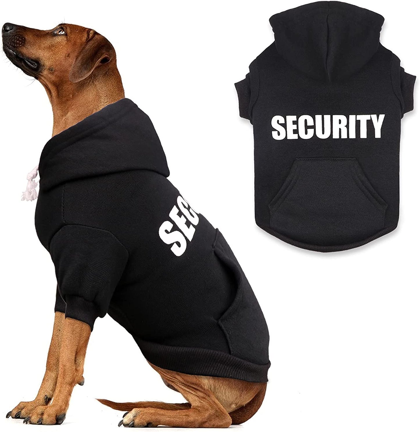 Cozy Fleece Dog Hoodie with Security Print and Pocket – Warm Dog Sweater for All Dog Sizes