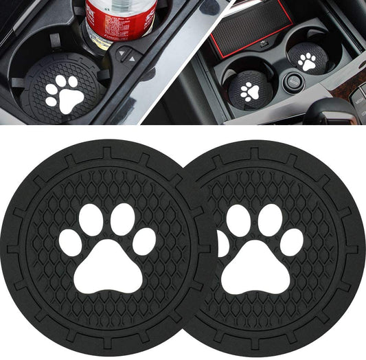 2.75 Inch Silicone Dog Paw Car Cup Holder Coasters - Anti-Slip Car Interior Accessories (Pack of 2)