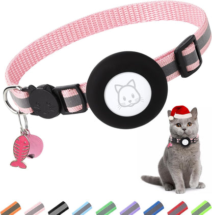 Airtag Cat Collar with Bell and Safety Buckle | Reflective, Waterproof Holder Compatible with Apple Airtag | 3/8" Width for Cats, Kittens, and Small Dogs