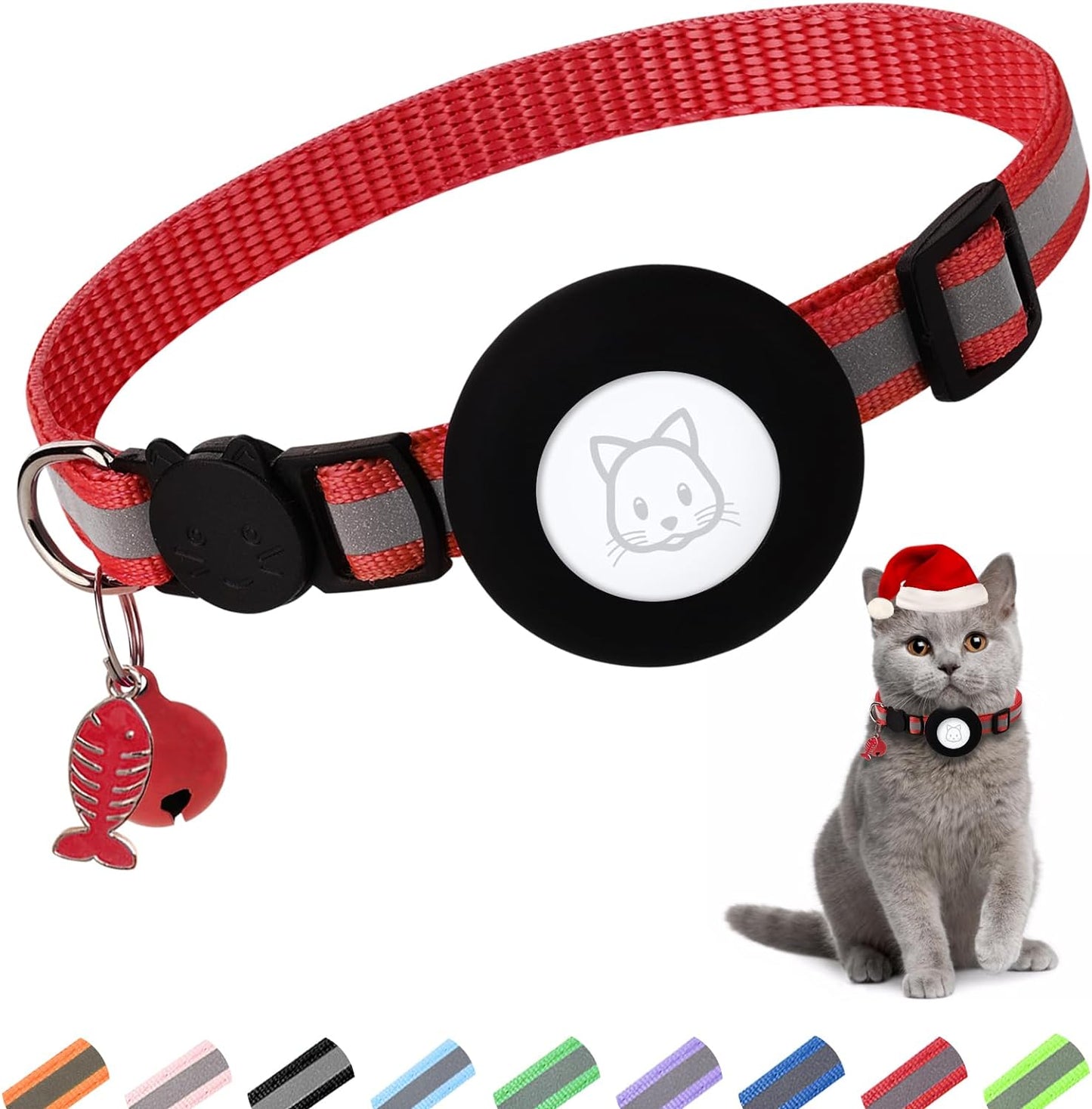 Airtag Cat Collar with Bell and Safety Buckle | Reflective, Waterproof Holder Compatible with Apple Airtag | 3/8" Width for Cats, Kittens, and Small Dogs