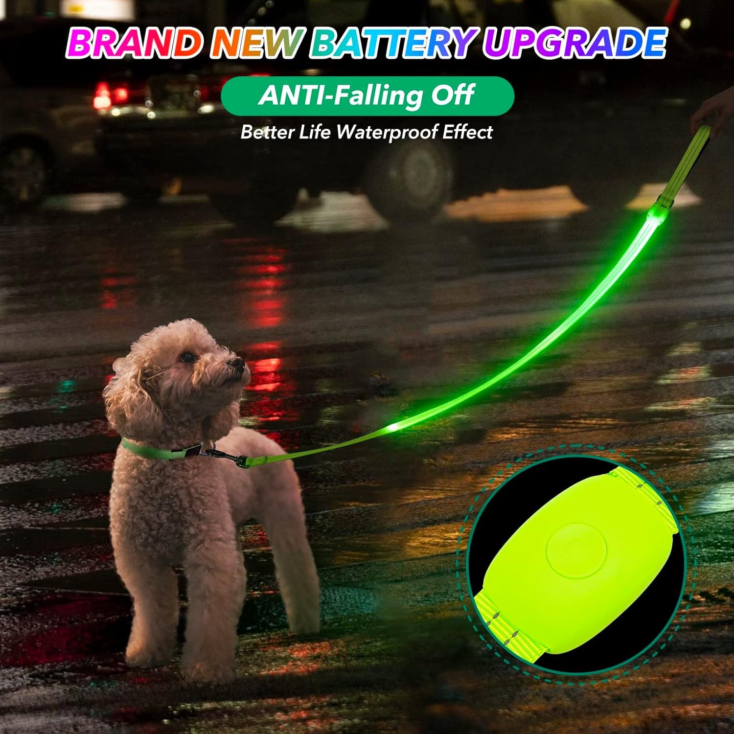 Led Dog Leash, 4 Ft Light up Soft Rechargeable Dog Leash, Waterproof, Nylon Reflective Leashes with Padded Handle for Night Walking, Safety Glow in the Dark Dog Leash for Large Medium Pets