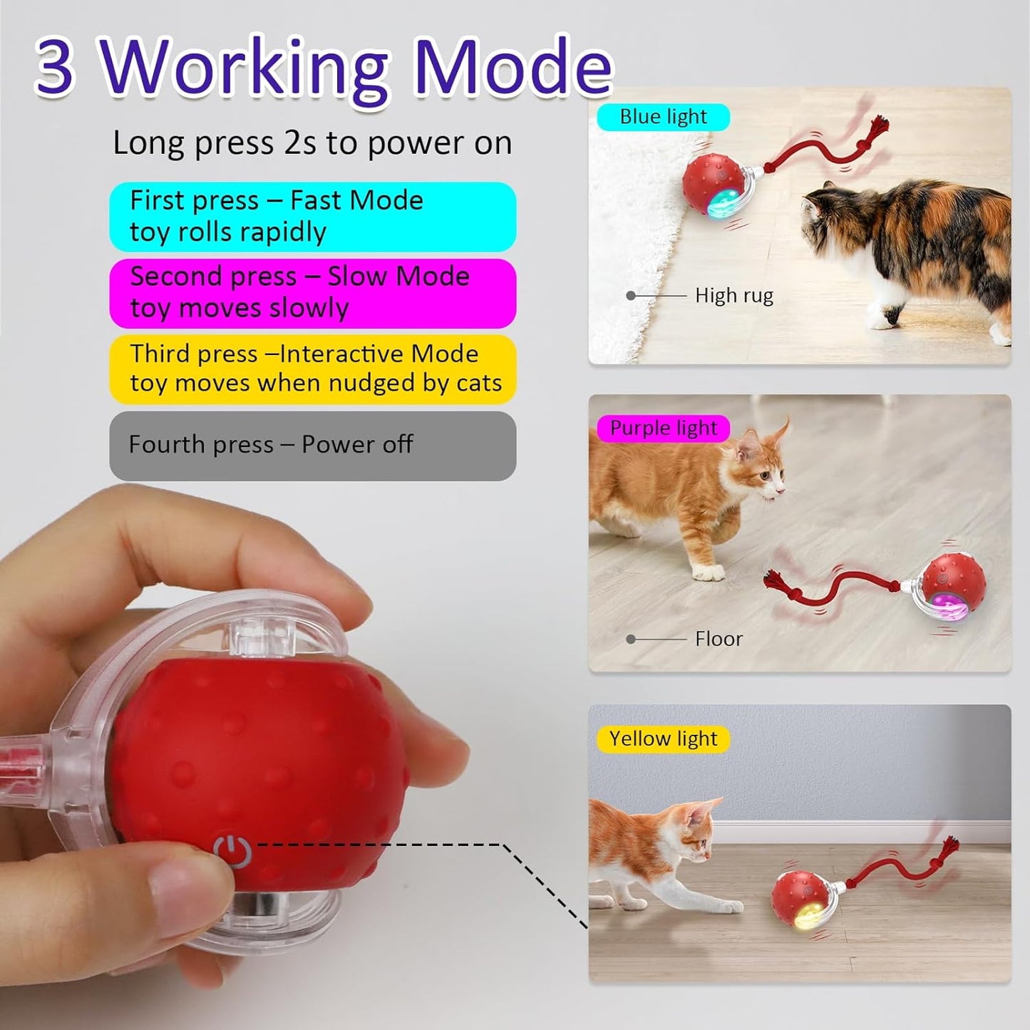 Interactive Cat Toy Ball: Fast Rolling on Carpet, Chirping Sound, Motion Activation