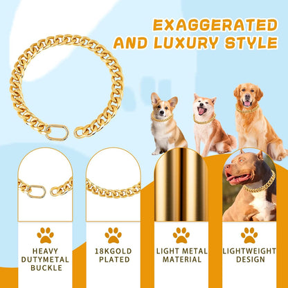 19MM Thick 18K Gold Plated Metal Dog Cuban Link Collar Gold Dog Chain Collar for Dogs(20" Gold)