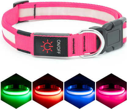 LED Dog Collar, Light up Dog Collar Adjustable USB Rechargeable Super Bright Safety Light Glowing Collars for Dogs(X-Large,Red)