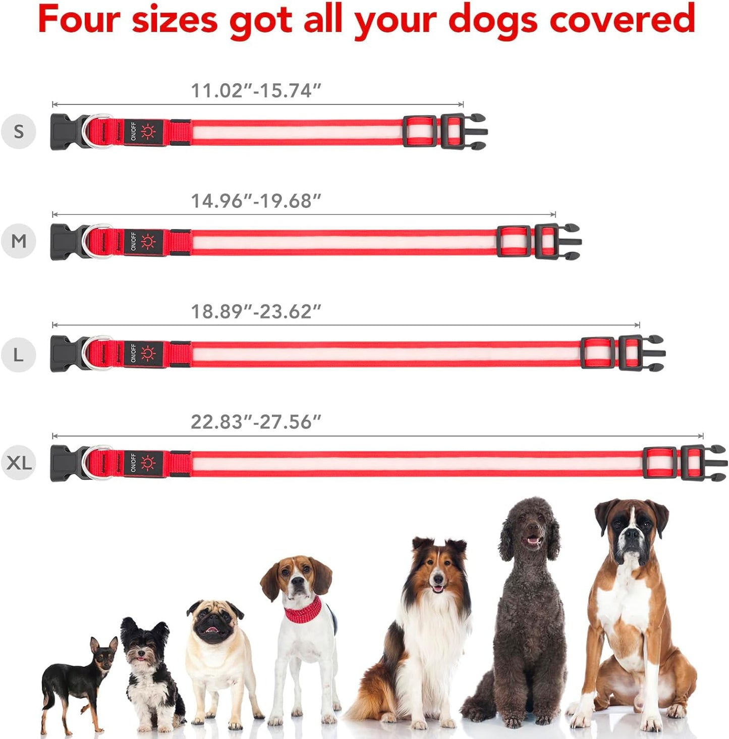 LED Dog Collar, Light up Dog Collar Adjustable USB Rechargeable Super Bright Safety Light Glowing Collars for Dogs(X-Large,Red)