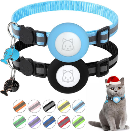 Airtag Cat Collar with Bell and Safety Buckle | Reflective, Waterproof Holder Compatible with Apple Airtag | 3/8" Width for Cats, Kittens, and Small Dogs