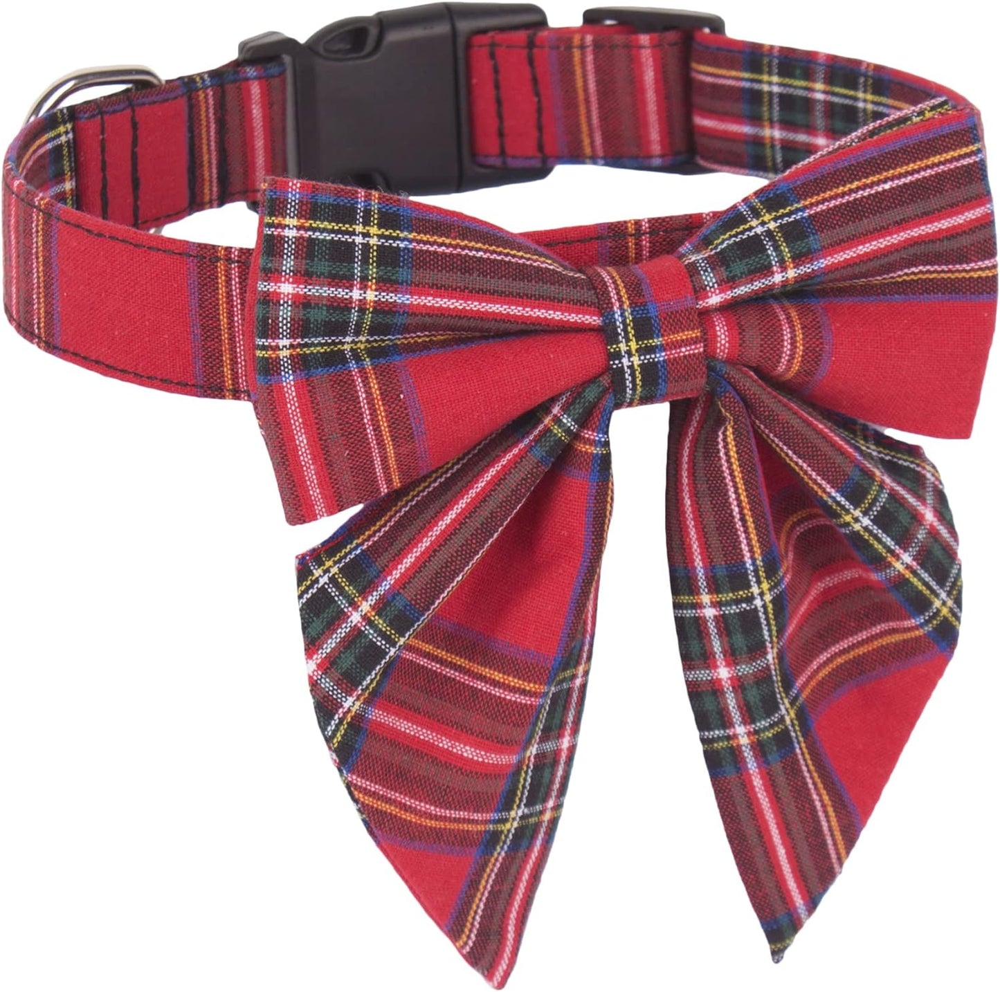  Adjustable Christmas Dog Collar with Removable Bowtie | Soft Cotton Red Plaid Design Perfect for Small, Medium, and Large Dogs | Stylish Holiday Accessory