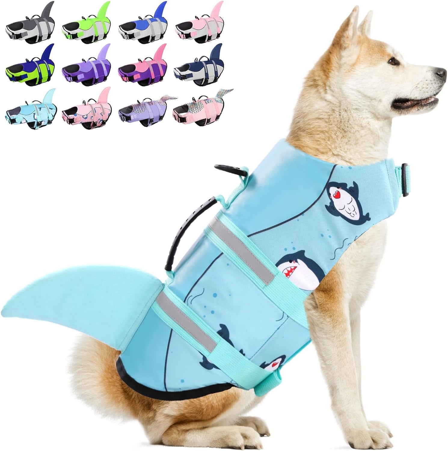 Shark-Style Dog Life Jacket | High Buoyancy Life Vest for Swimming & Boating | Reflective Safety Vest with Rescue Handle for Small, Medium & Large Dogs