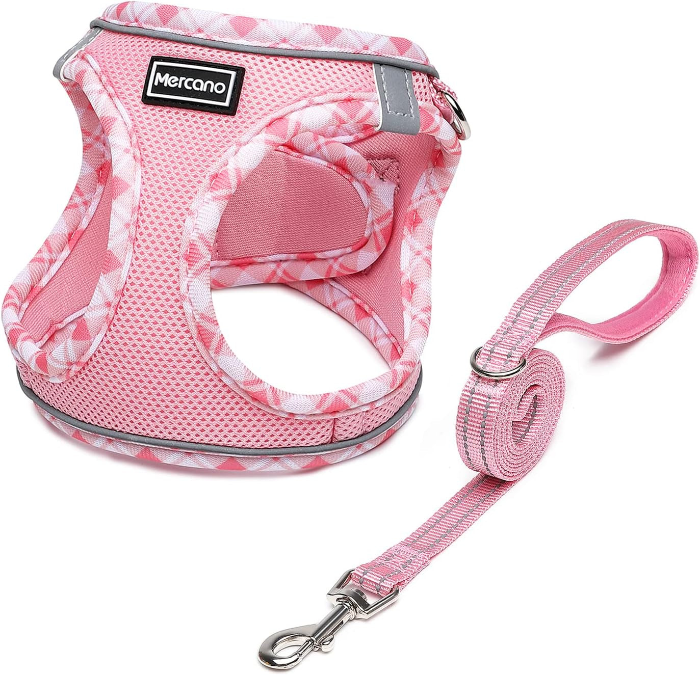 Soft Mesh Dog Harness and Leash Set, No-Chock Step-In Reflective Breathable Lightweight Easy Walk Escape Proof Vest Harnesses with Safety Buckle for Small Medium Dogs, Cats (Pink, S)