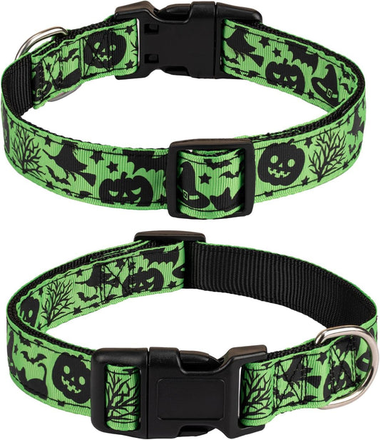 Halloween Dog Collar | Soft & Comfortable Design Featuring Spooky Ghosts, Skulls, Bats, Cats, Witches, Trees, Hats, and Pumpkins | Perfect for Small, Medium, and Large Dogs (1 PCS)