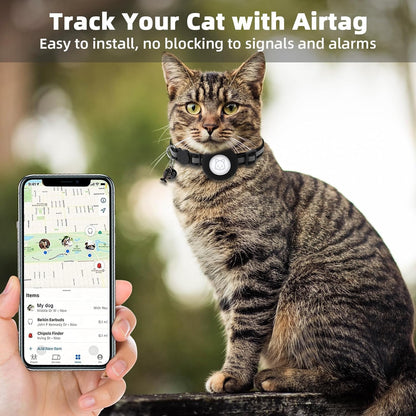 Airtag Cat Collar with Bell and Safety Buckle | Reflective, Waterproof Holder Compatible with Apple Airtag | 3/8" Width for Cats, Kittens, and Small Dogs