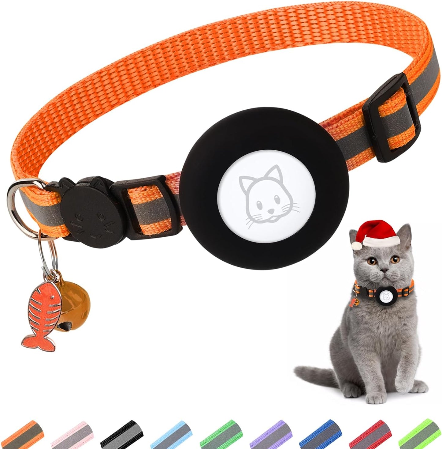 Airtag Cat Collar with Bell and Safety Buckle | Reflective, Waterproof Holder Compatible with Apple Airtag | 3/8" Width for Cats, Kittens, and Small Dogs